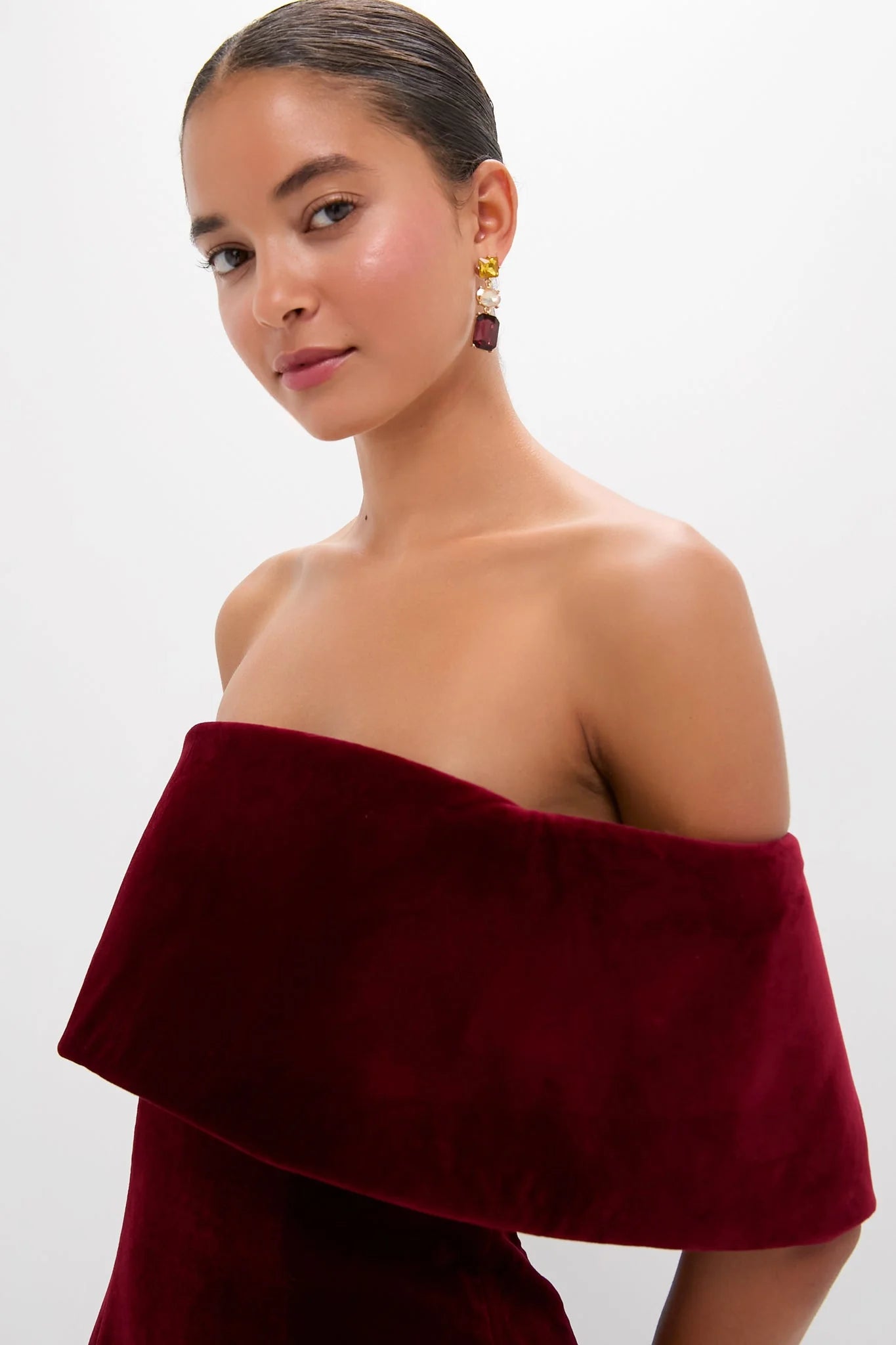 Burgundy Wind Velvet Carita Midi Dress