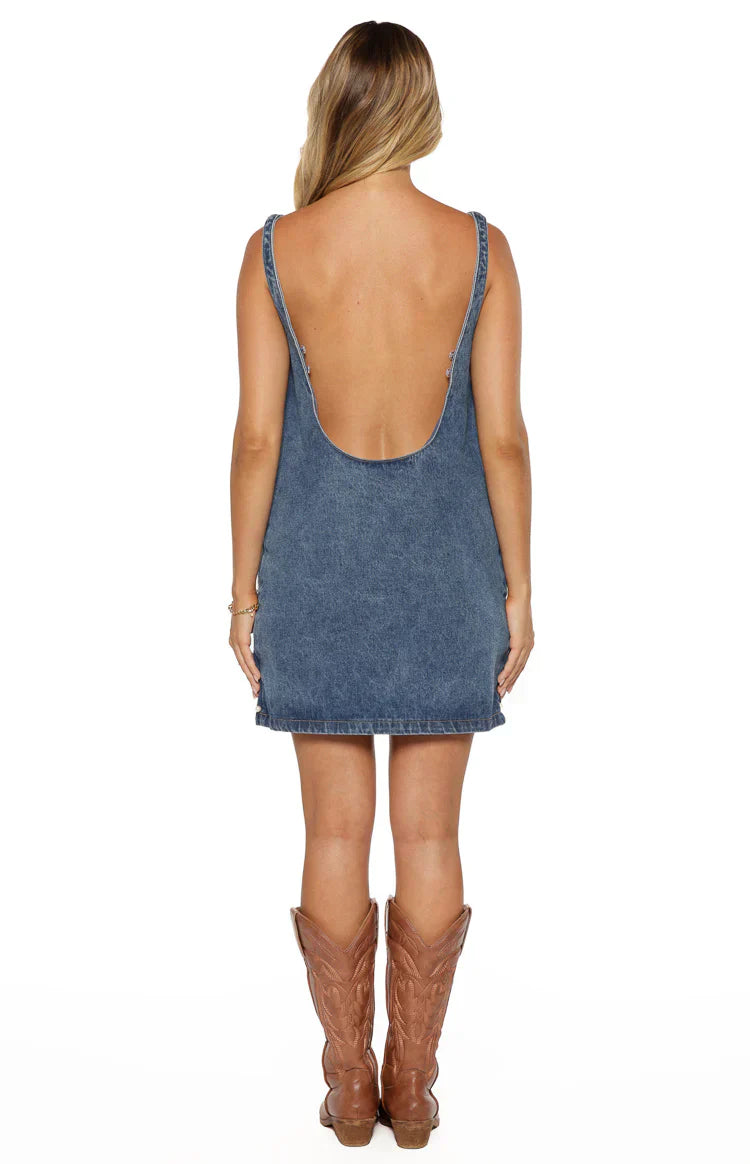 Demi Denim Pearl Detail Mini Dress