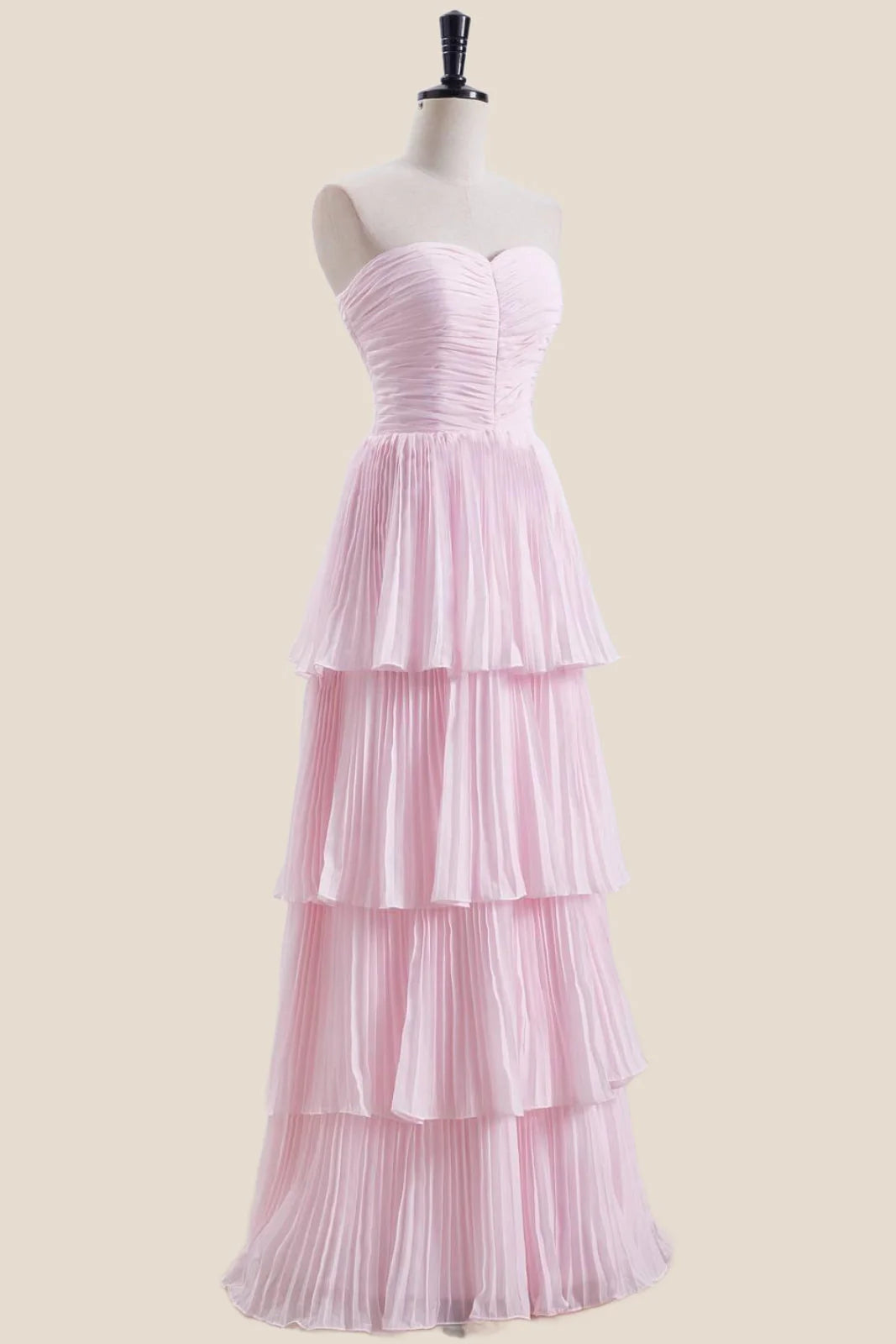 Strapless Burgundy Pleated Tiered Long Party Dress