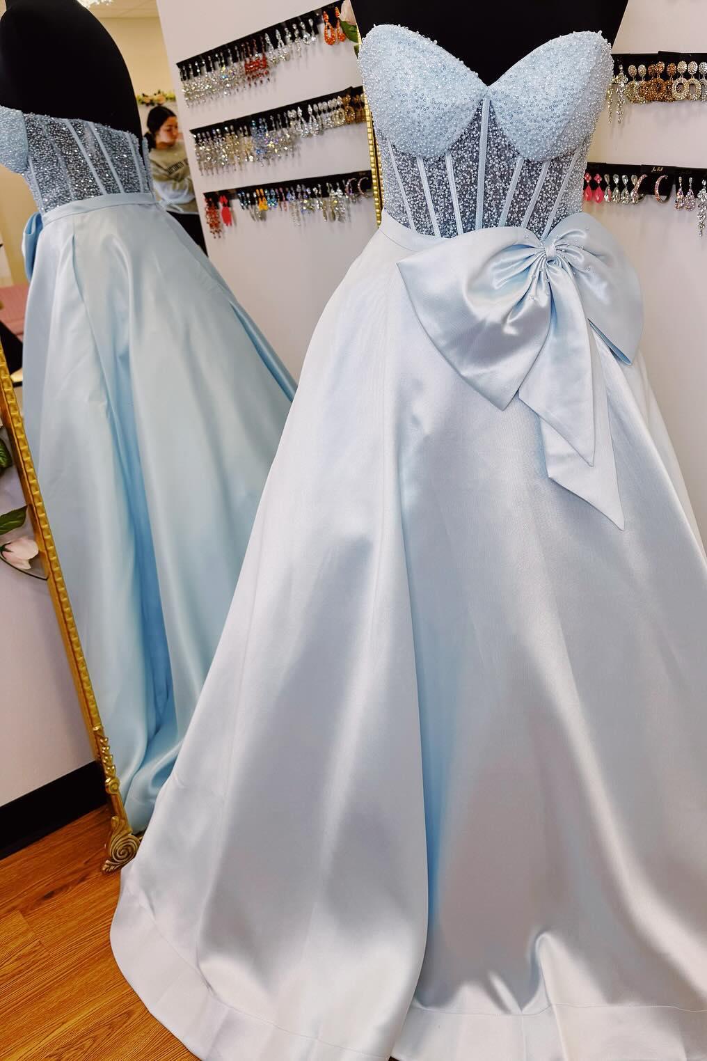 Strapless Purple Beaded Long Dress with Bow