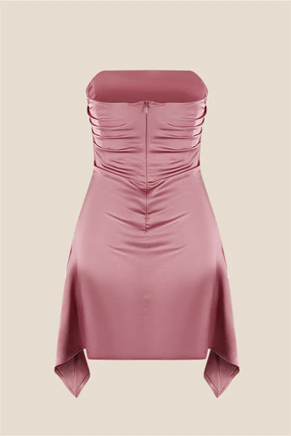 Strapless Grey Ruched Short Homecoming Dress