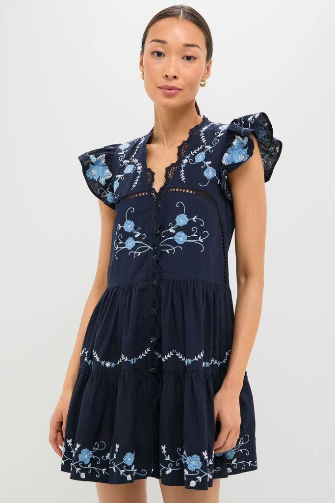 Exclusive Navy Edwina Embroidery Tunic Dress