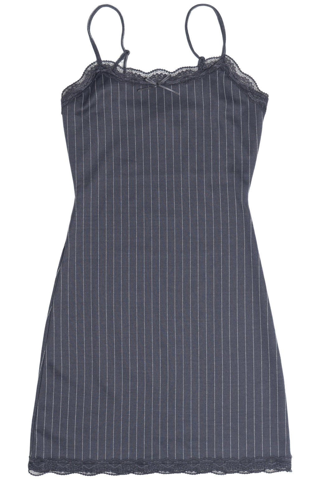 Lace Trim Pinstripe Mini Dress