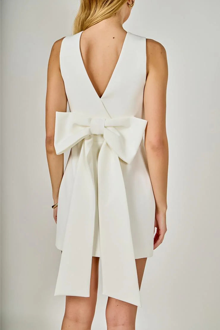 Gizelle Back Bow Mini Dress - Ivory