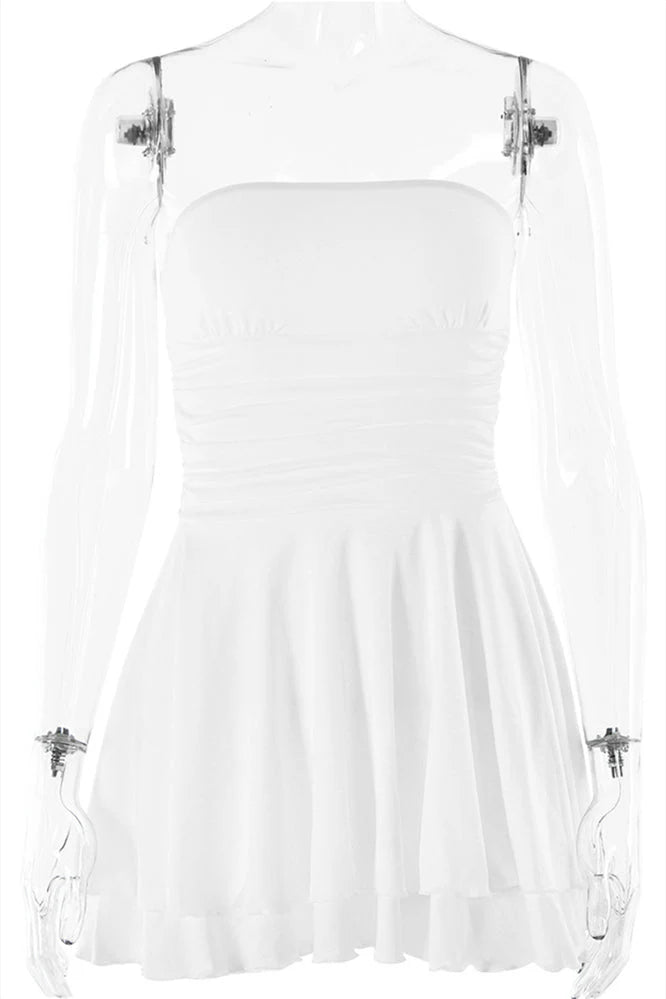 Strapless Pink Ruffle Ruched Short Dress