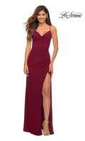 Strappy Open-Back La Femme Long Jersey Prom Dress