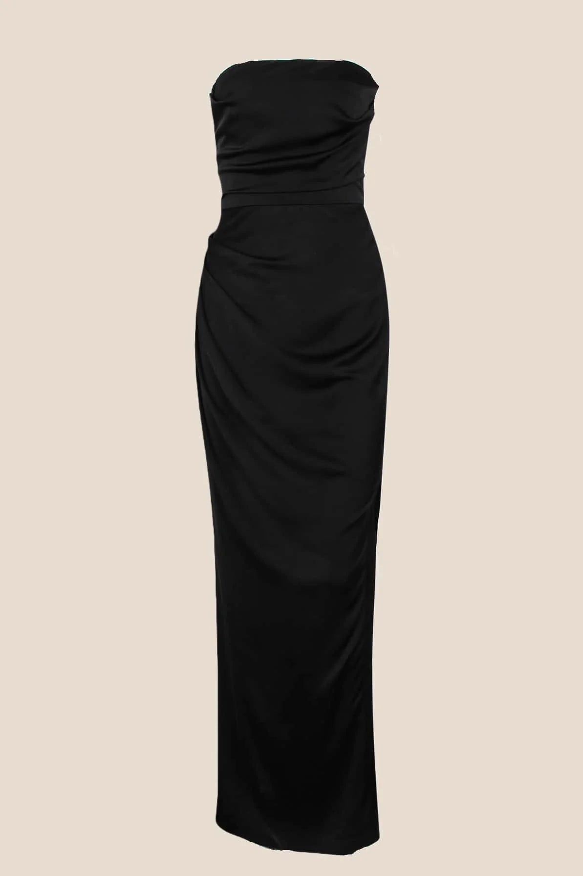 Strapless Red Ruched Long Dress with Slit