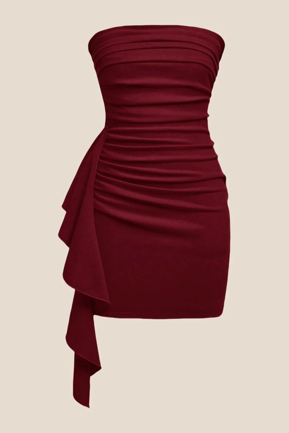 Strapless Red Bodycon Short Dress with Train