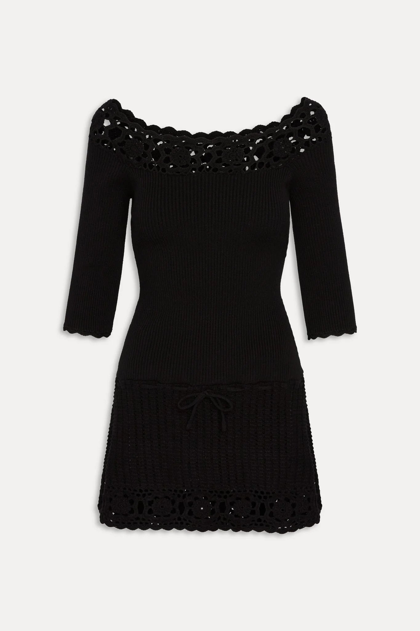 Kaia Crochet Knit Mini Dress - Black