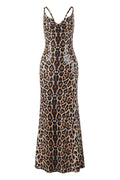 Leopard Sequin Cowl Neck Fitted Long Dress