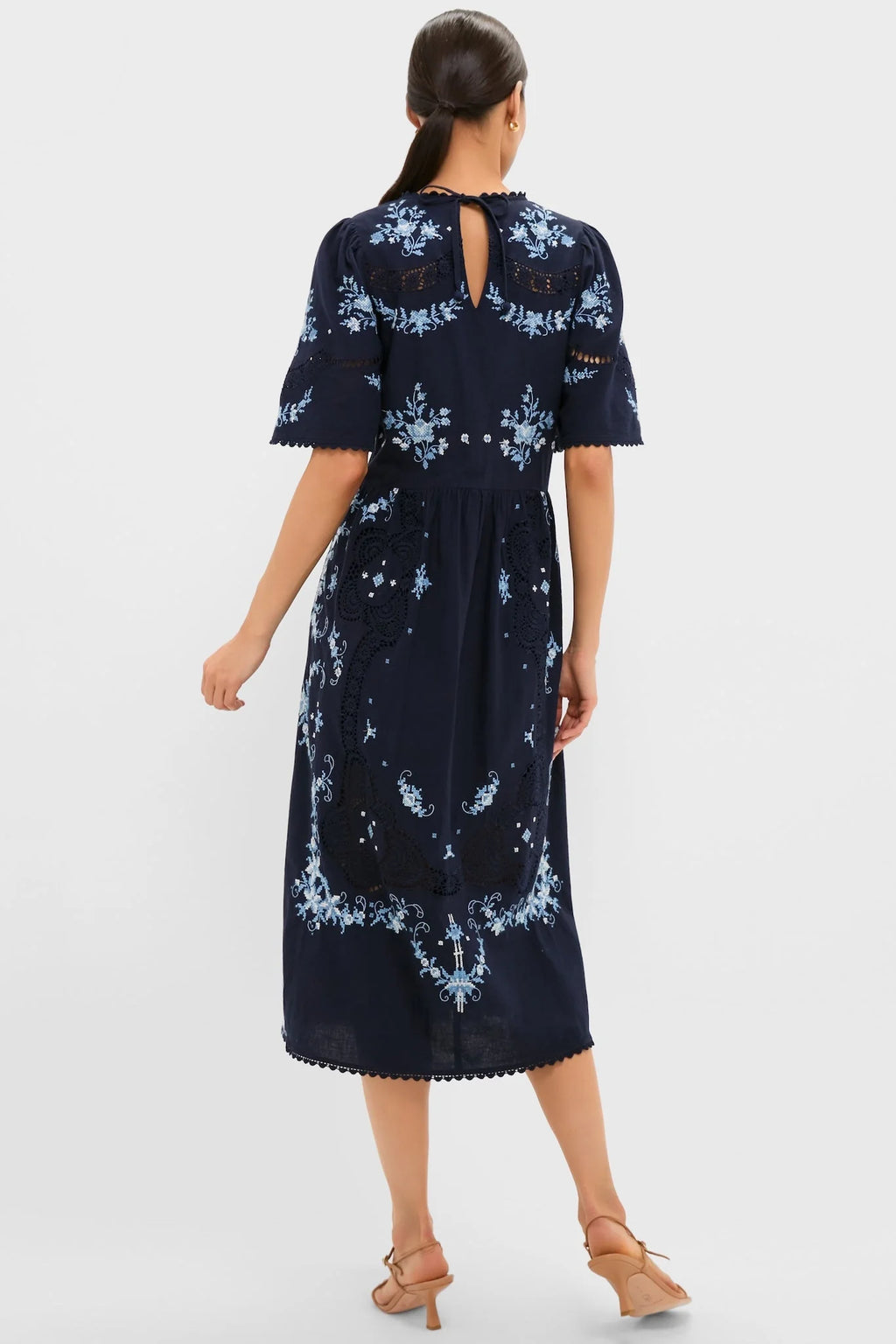 Exclusive Navy Edwina Embroidery Midi Dress