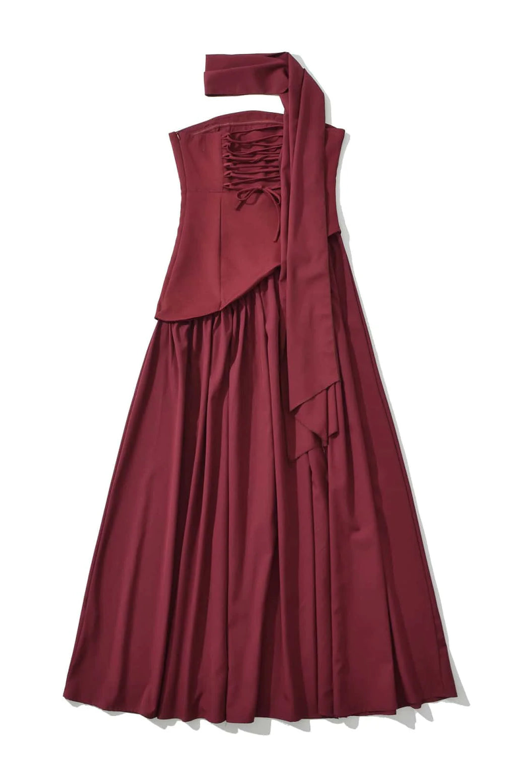 Yellow Crepe Bodice Gathered Long Dress
