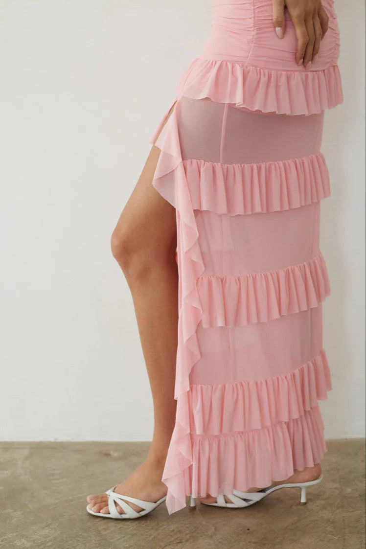 Joss Mesh Ruffle Maxi Dress