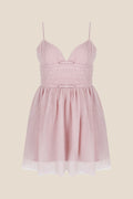 V-neck Pink Pleated A-line Short Tulle Dress
