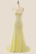 Yellow Mermaid Lace Appliques Long Formal Dress
