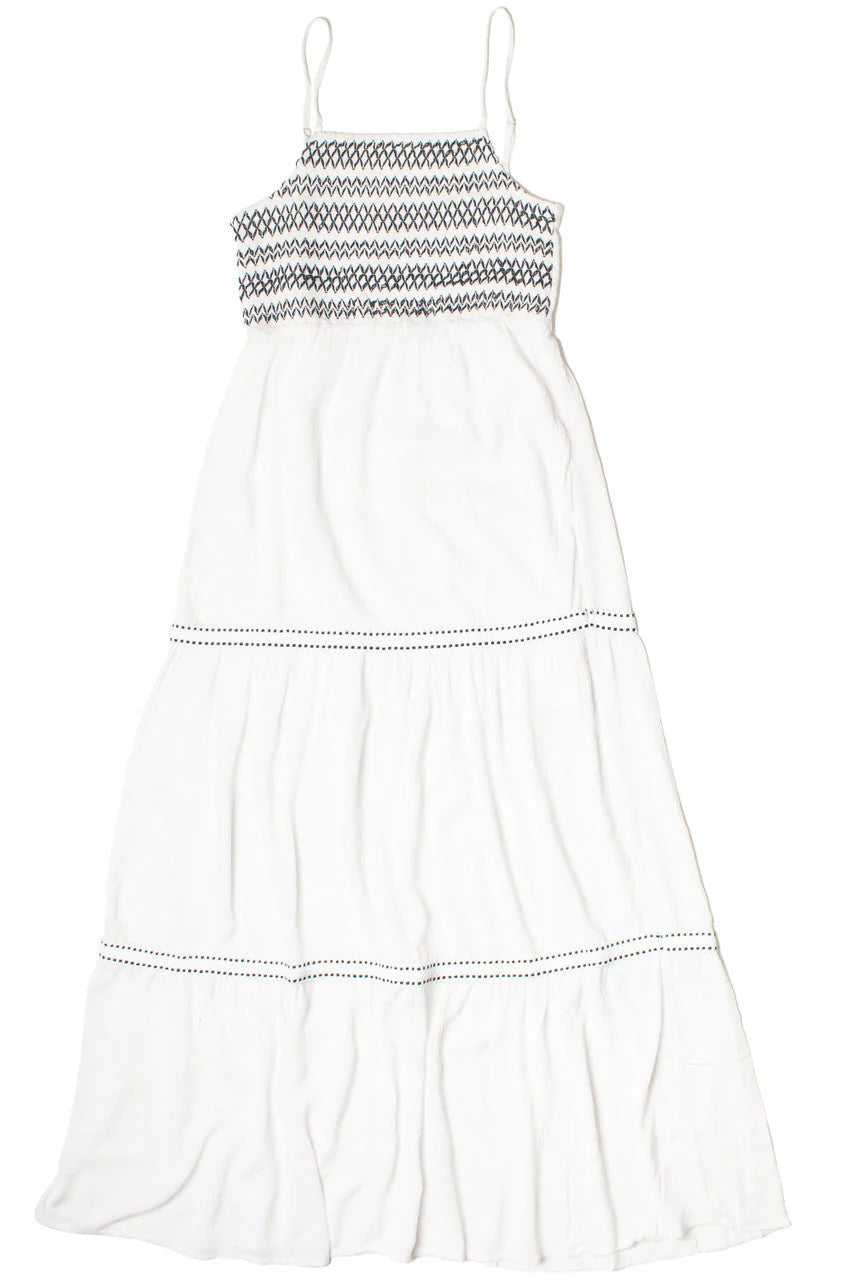 Embroidered Detail Gauze Tiered Maxi Dress