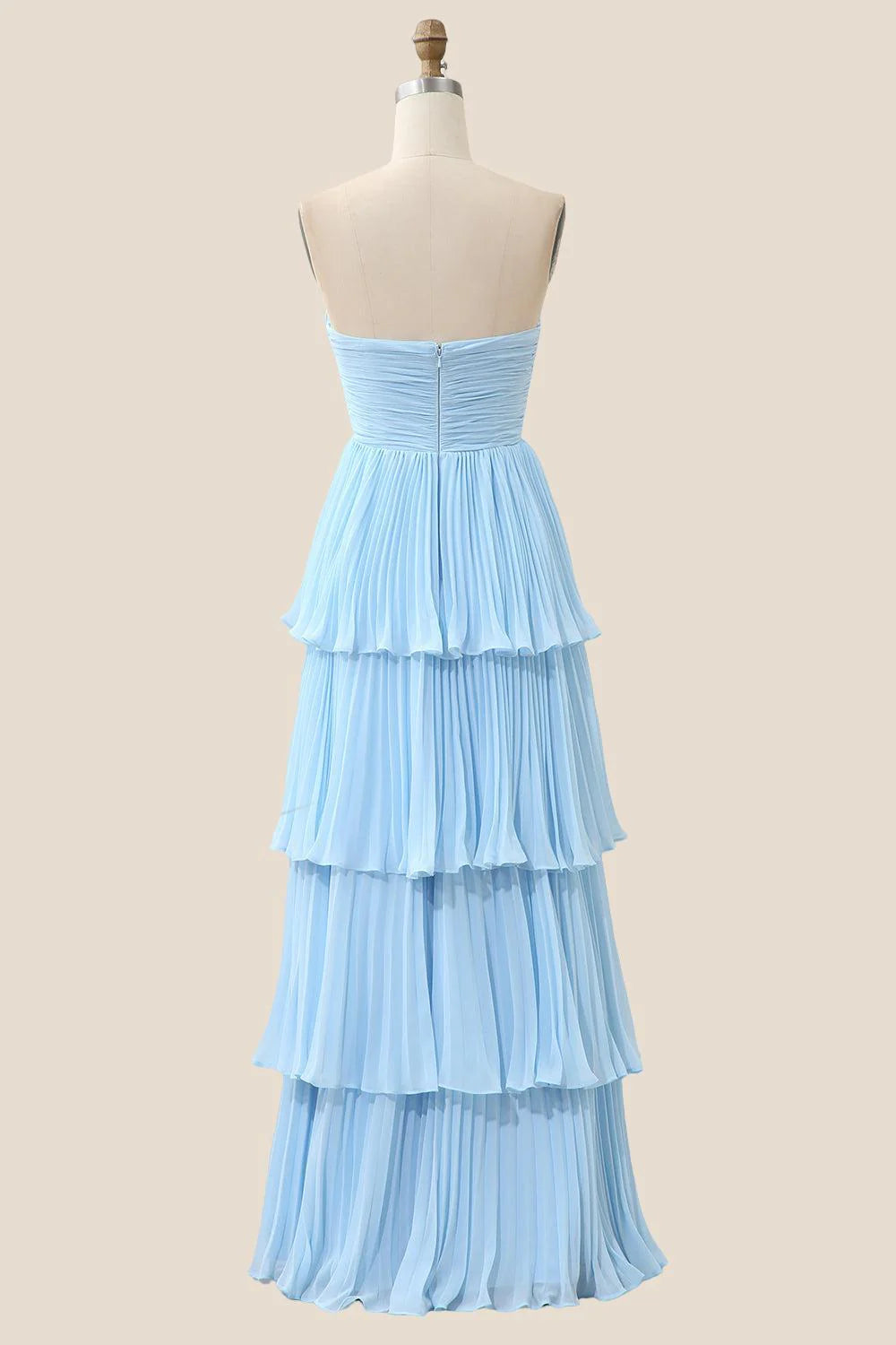 Strapless Lavender Pleated Tiered Long Party Dress