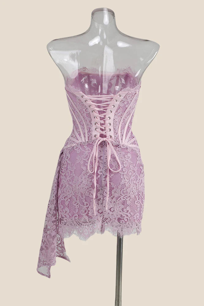 Ivory Tight Lace Short Dress with Train