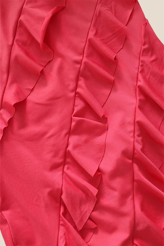 Strapless Pink Ruffled Bodycon Short Dress