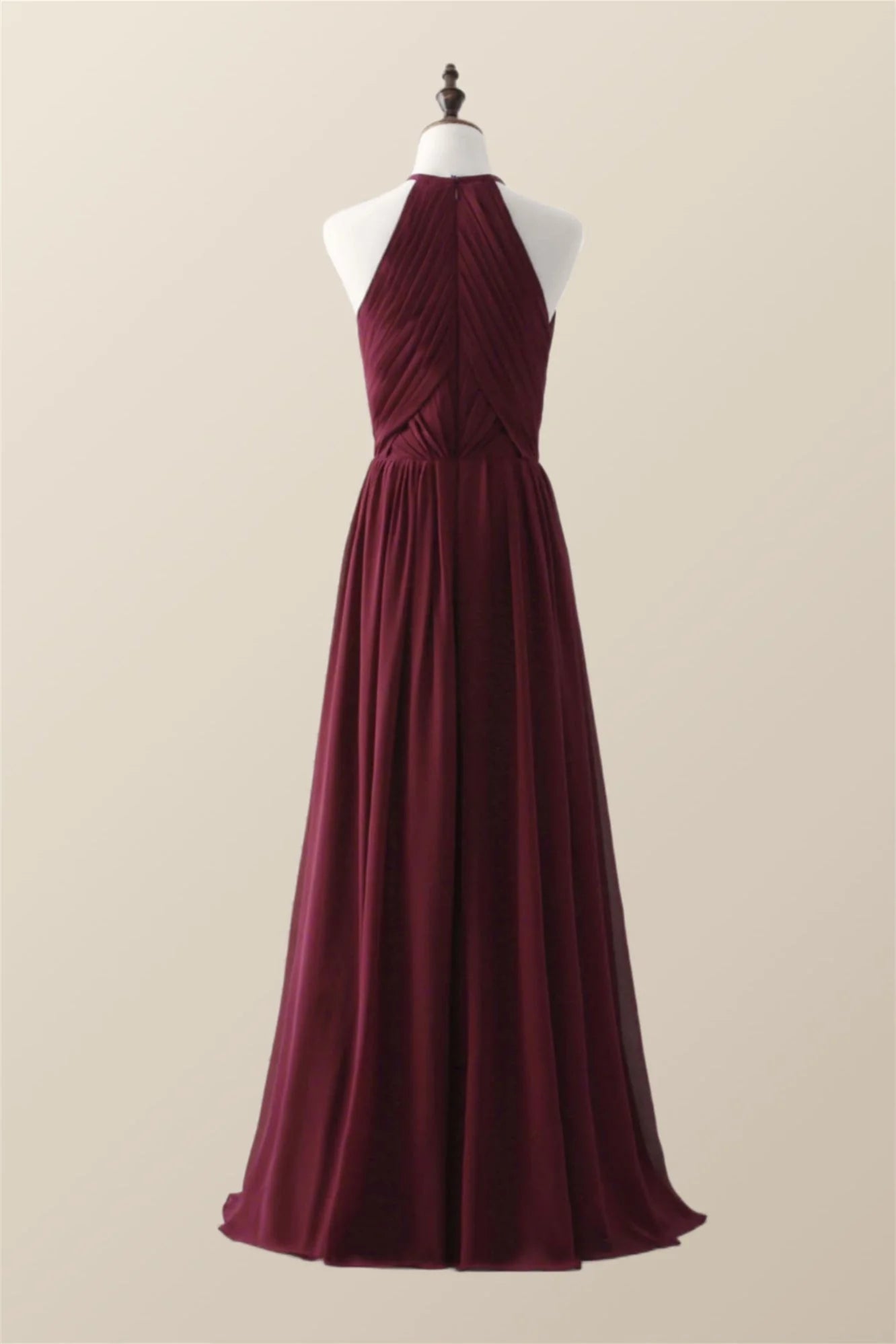 Halter Royal Blue Pleated Long Bridesmaid Dress