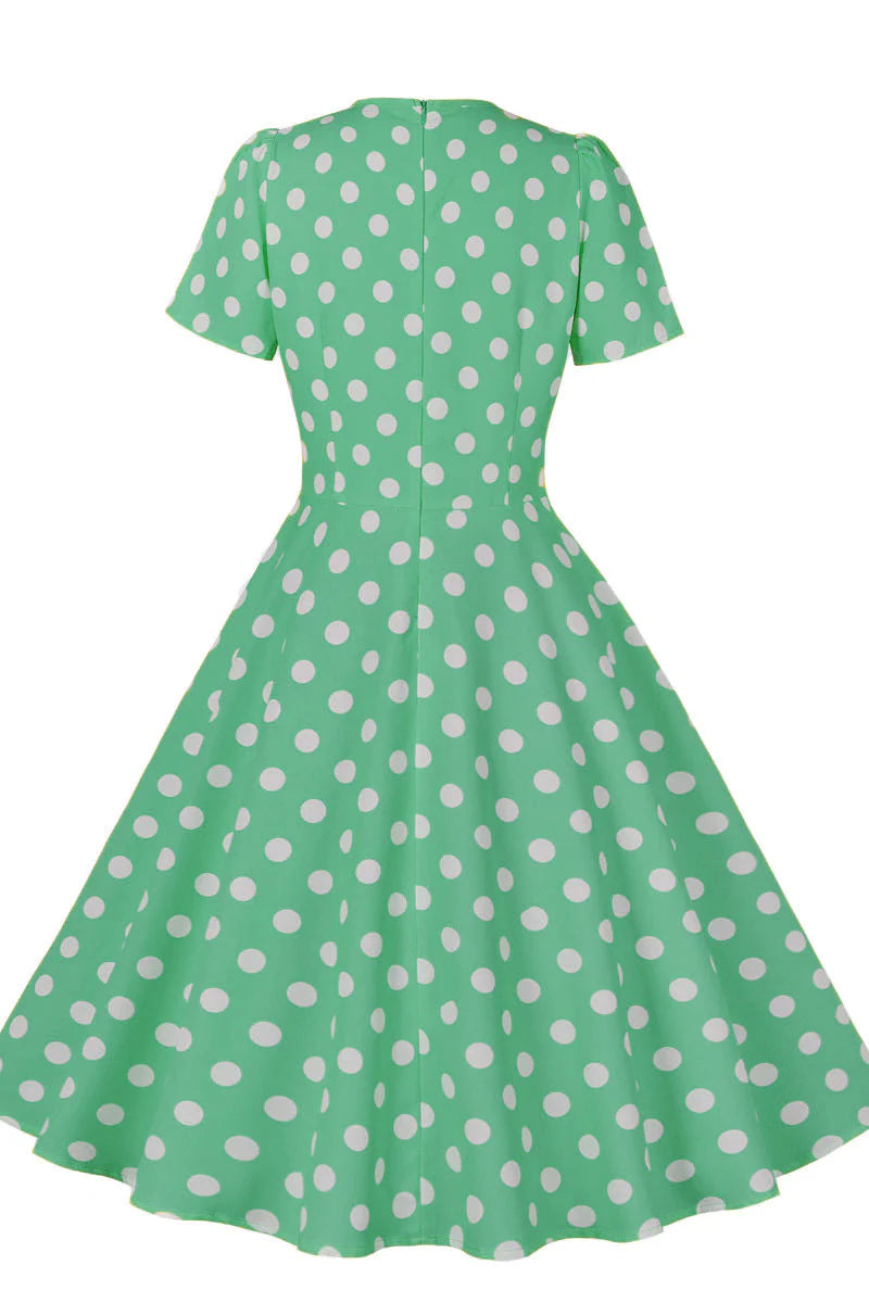 Yellow and White Polk Dots Bow Swing Dress