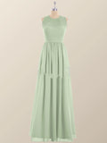 Jewel Neck Sage Green Chiffon Long Bridesmaid Dress