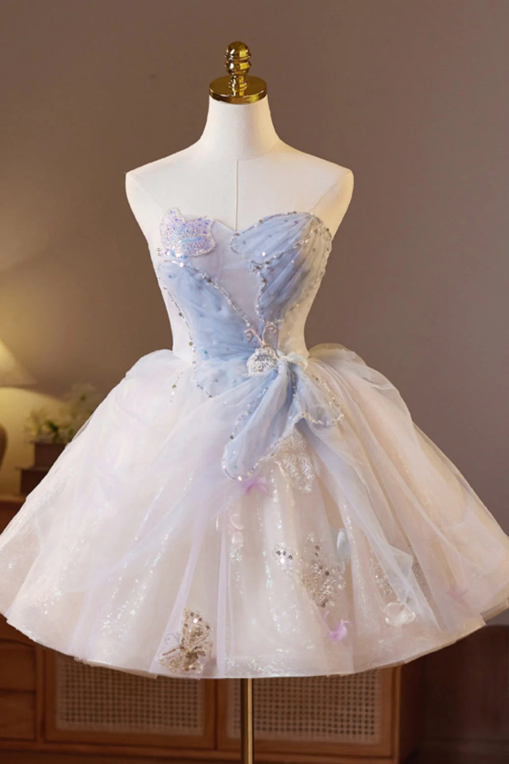 Strapless Champagne A-line Short Ball Gown