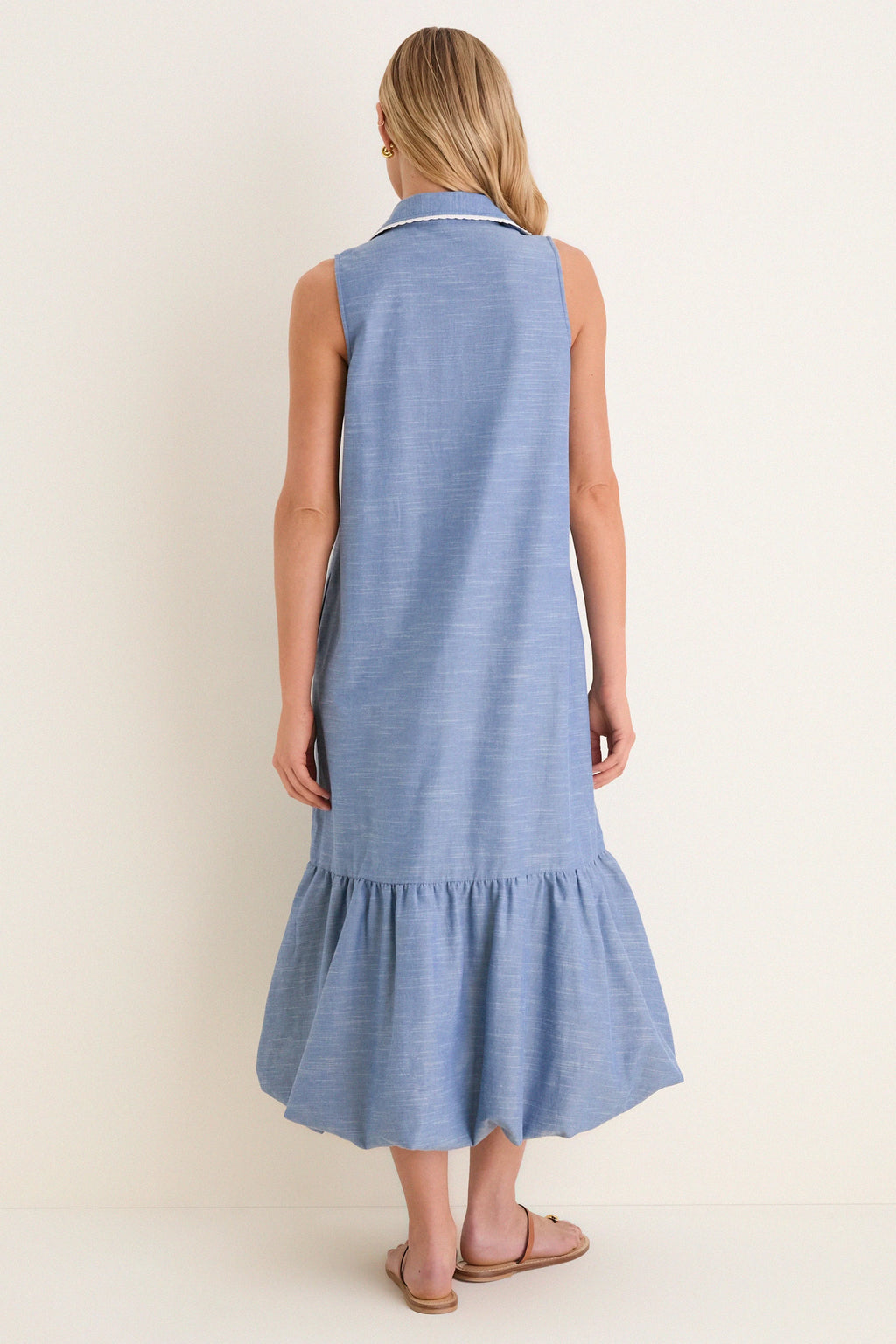 Chambray Sleeveless Martine Bubble Maxi Dress