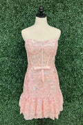 Strapless Pink Sequin Mermaid Mini Dress