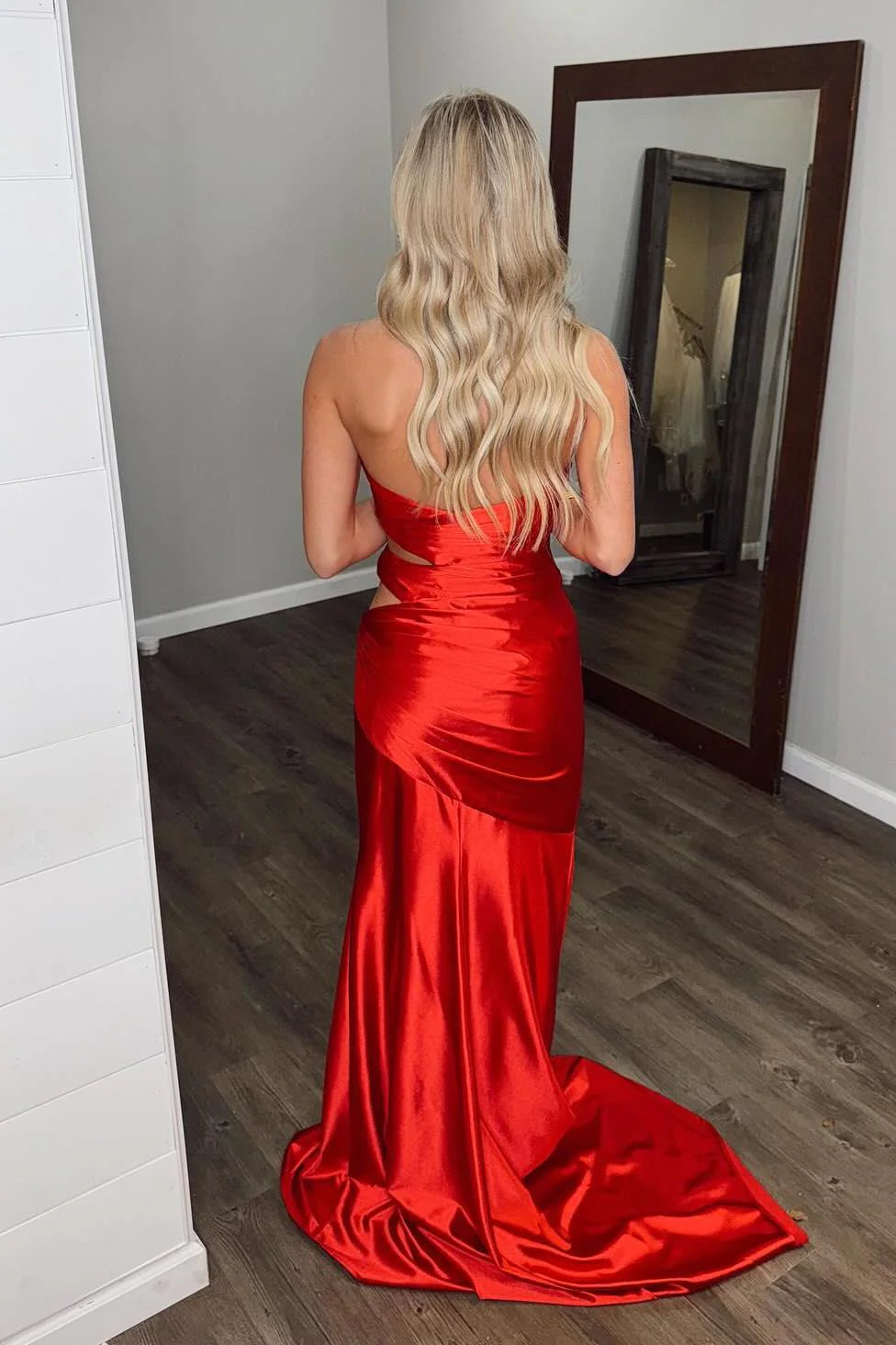 Strapless Lavender Cut-out Long Dress with Slit