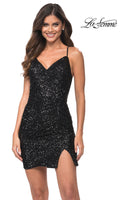 La Femme Short Black Sequin Cocktail Party Dress