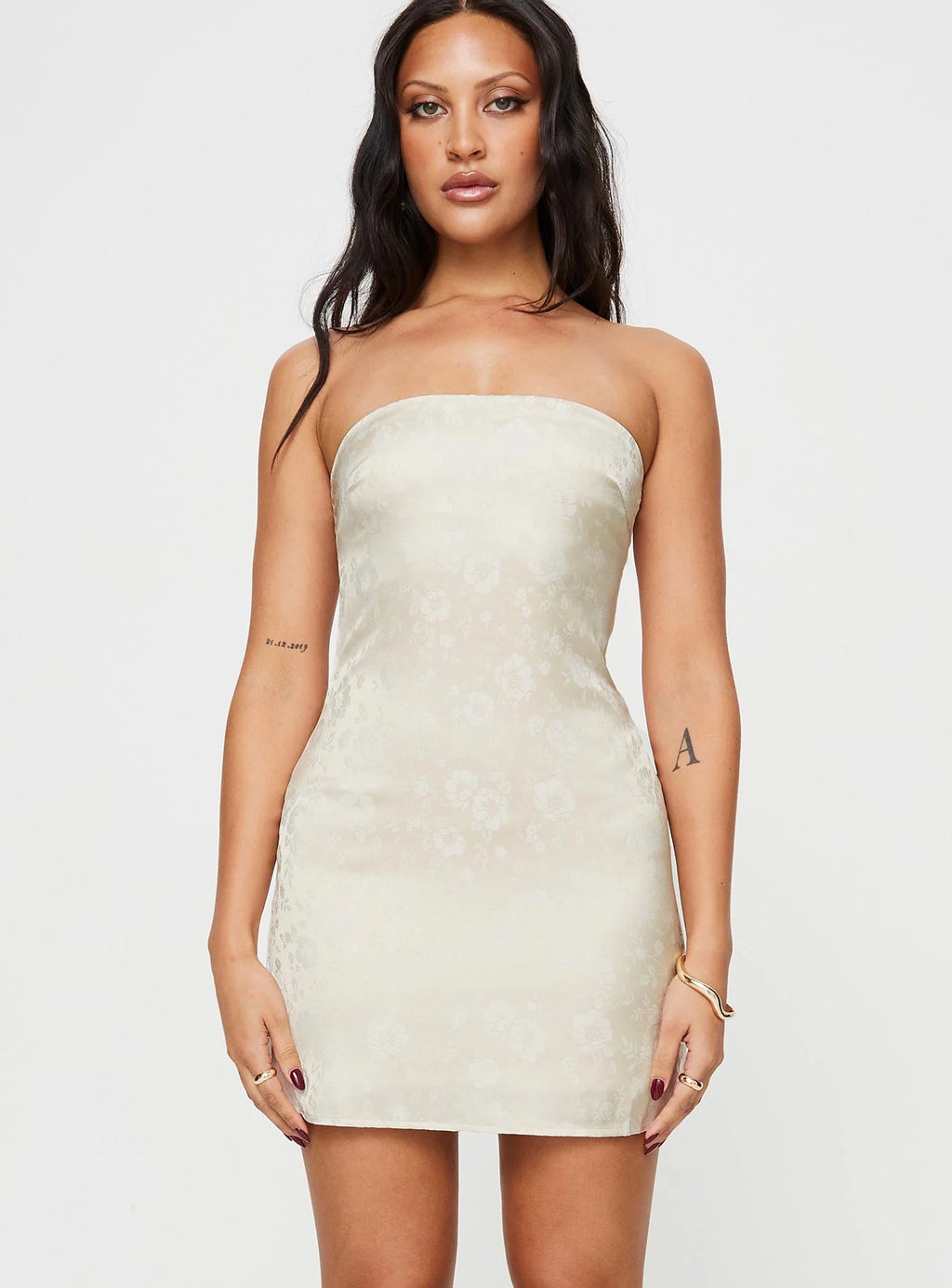 Ramie Strapless Mini Dress Champagne