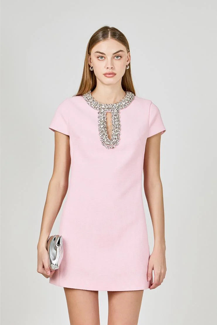 Jas Jewel Trim Mini Dress - Pink