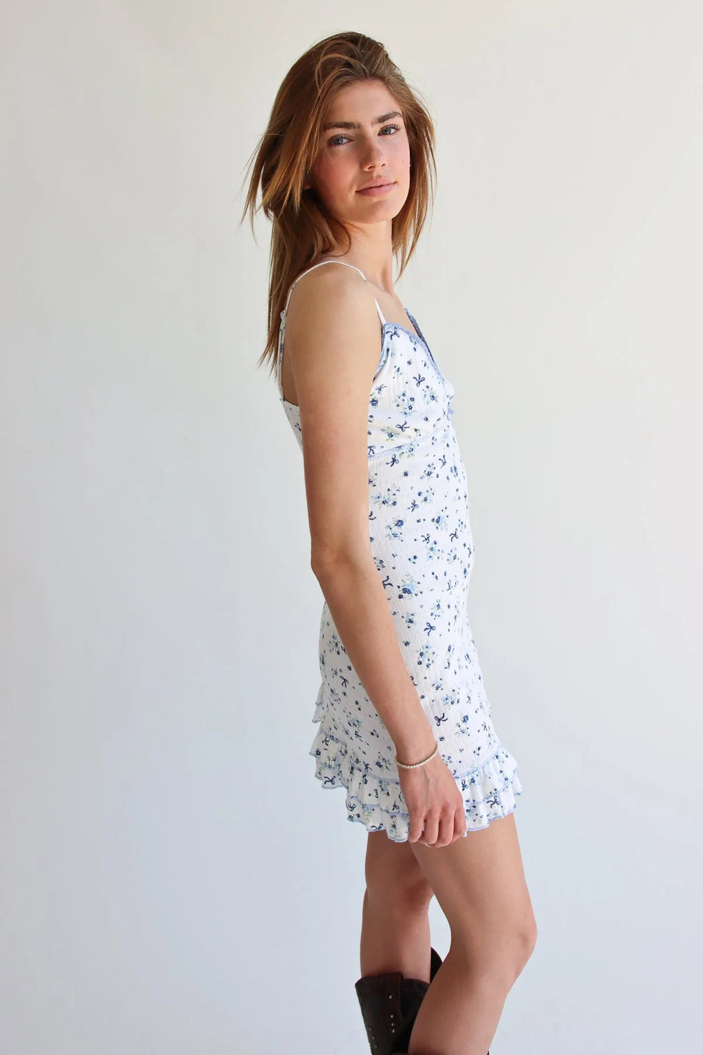 Pointelle Lace Trim Floral Dress