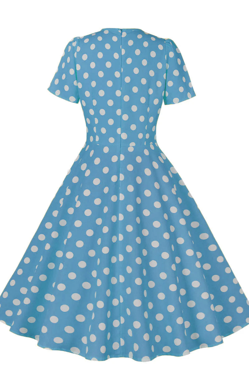Yellow and White Polk Dots Bow Swing Dress