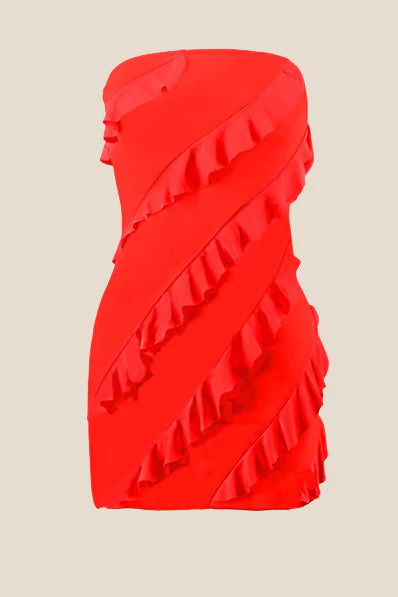 Strapless Pink Ruffled Bodycon Short Dress