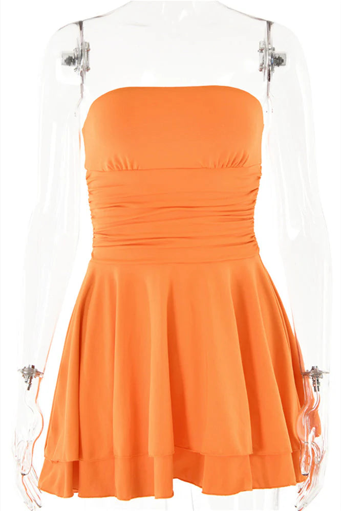 Strapless Pink Ruffle Ruched Short Dress
