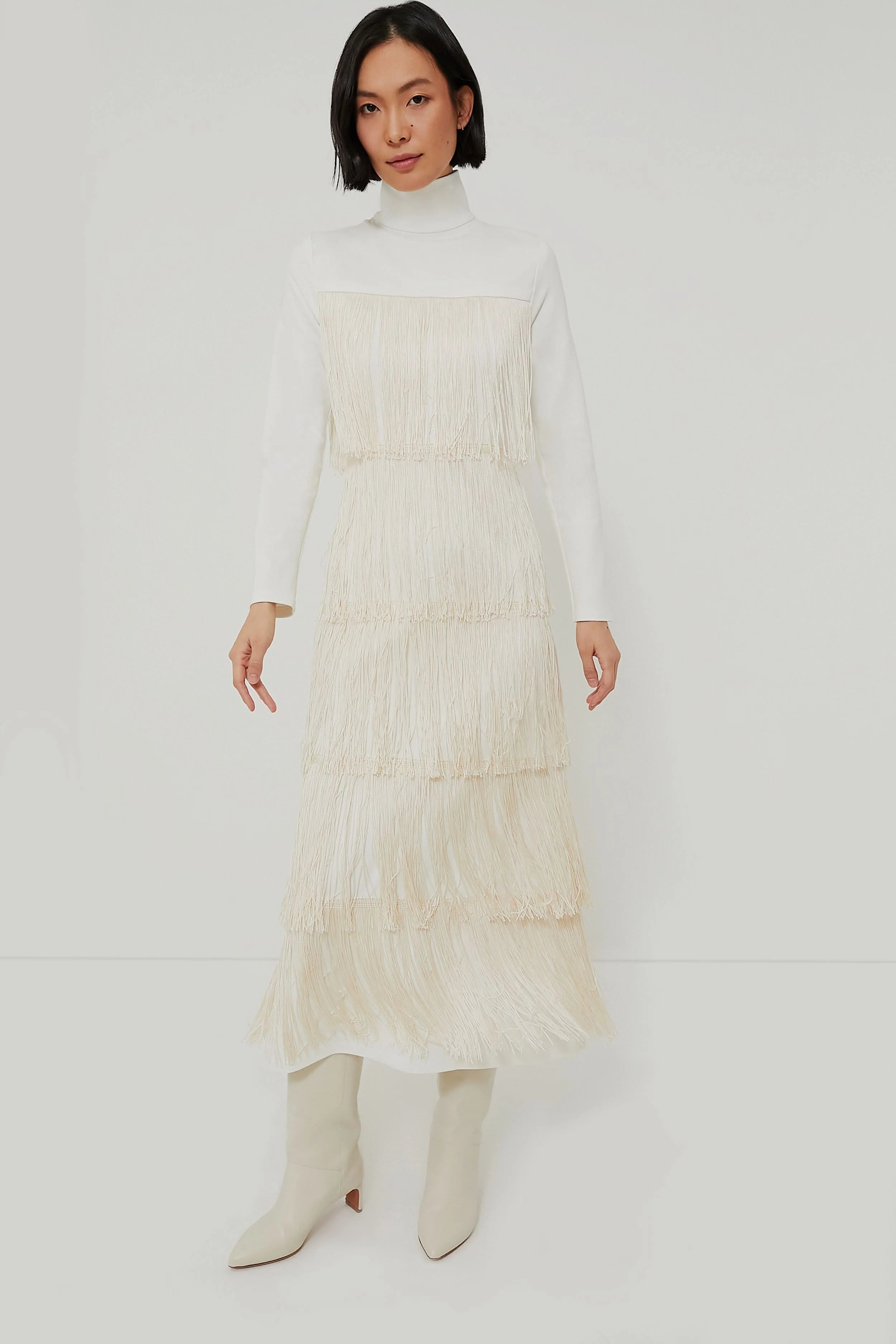 Ivory Fringe Midi Dress