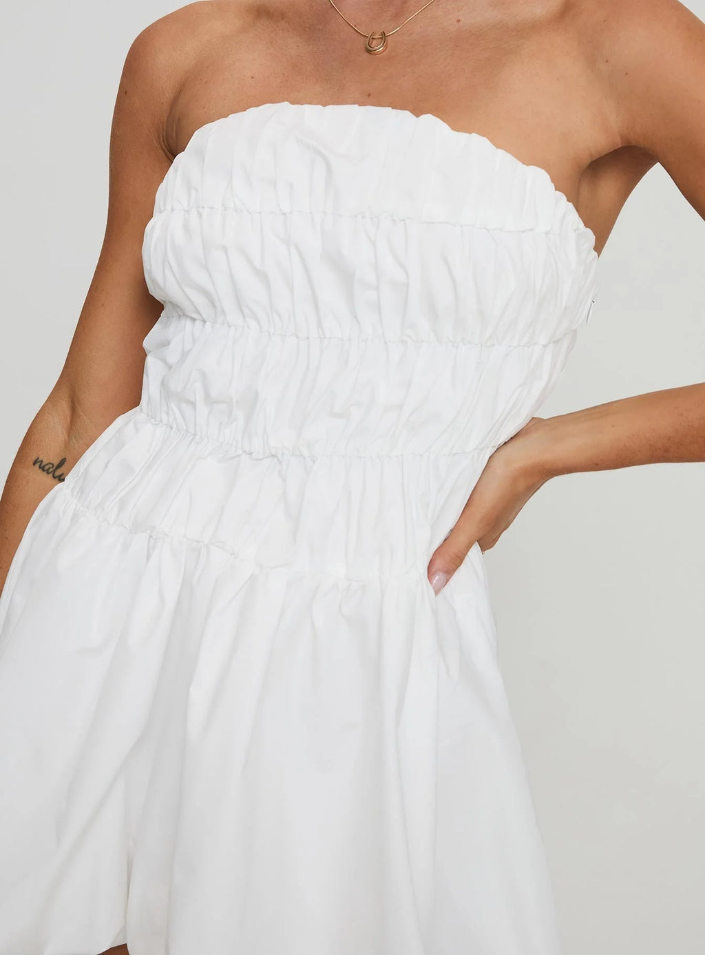 Karenza Bubble Hem Mini Dress White
