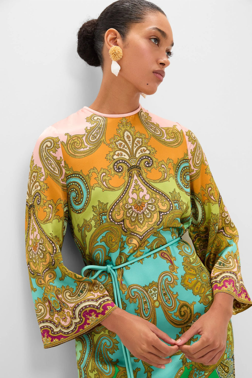 Multi Clemenza Silk Midi Dress