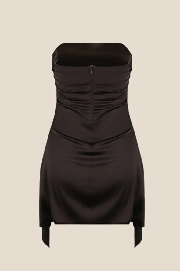Strapless Navy Blue Ruched Short Dress