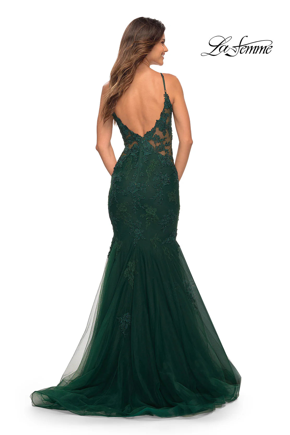 La Femme Lace Bodice Long Mermaid Prom Dress