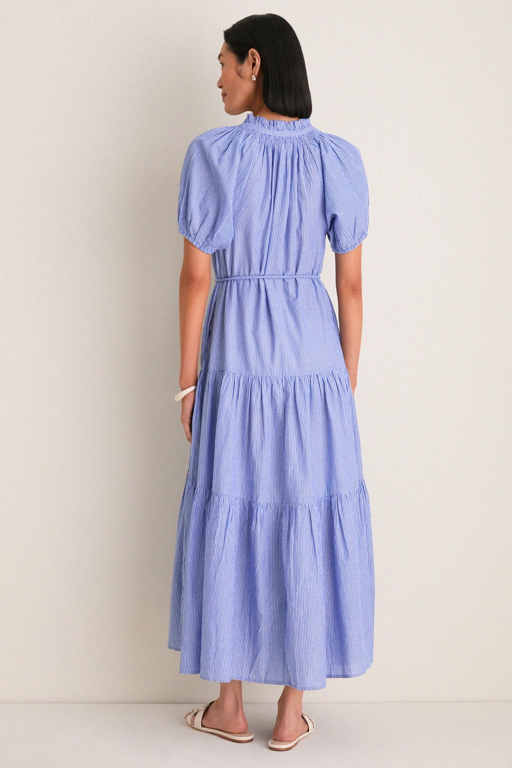 Microstripe Blue and Cream Mazza Maxi