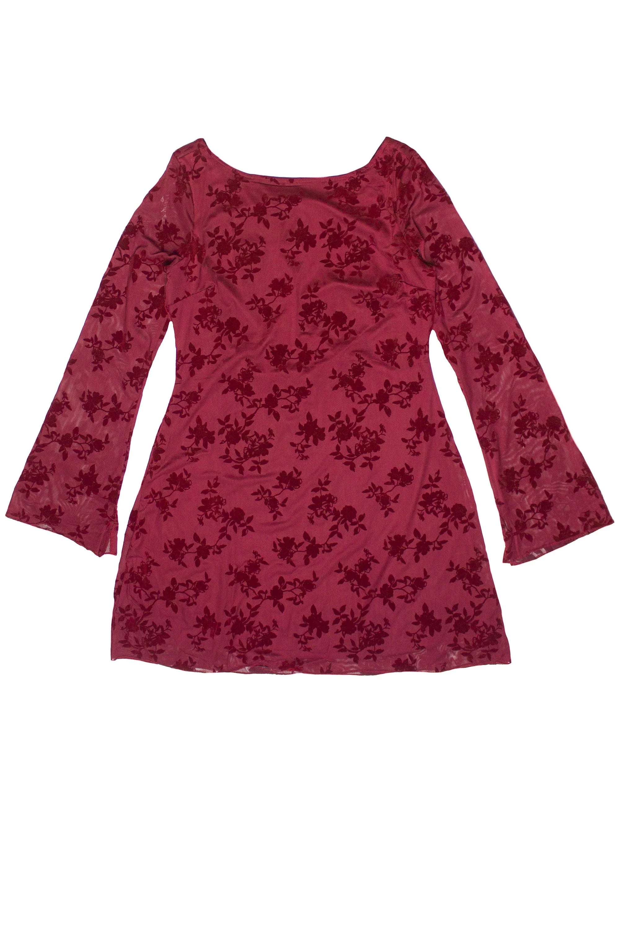 Floral Flocked Mesh Long Sleeve Mini Dress