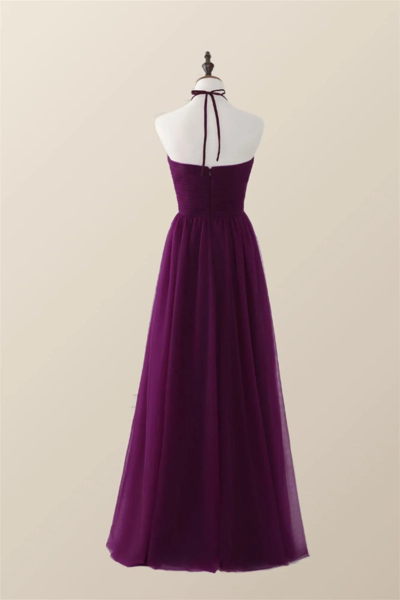 Halter Purple Tulle Long Bridesmaid Dress