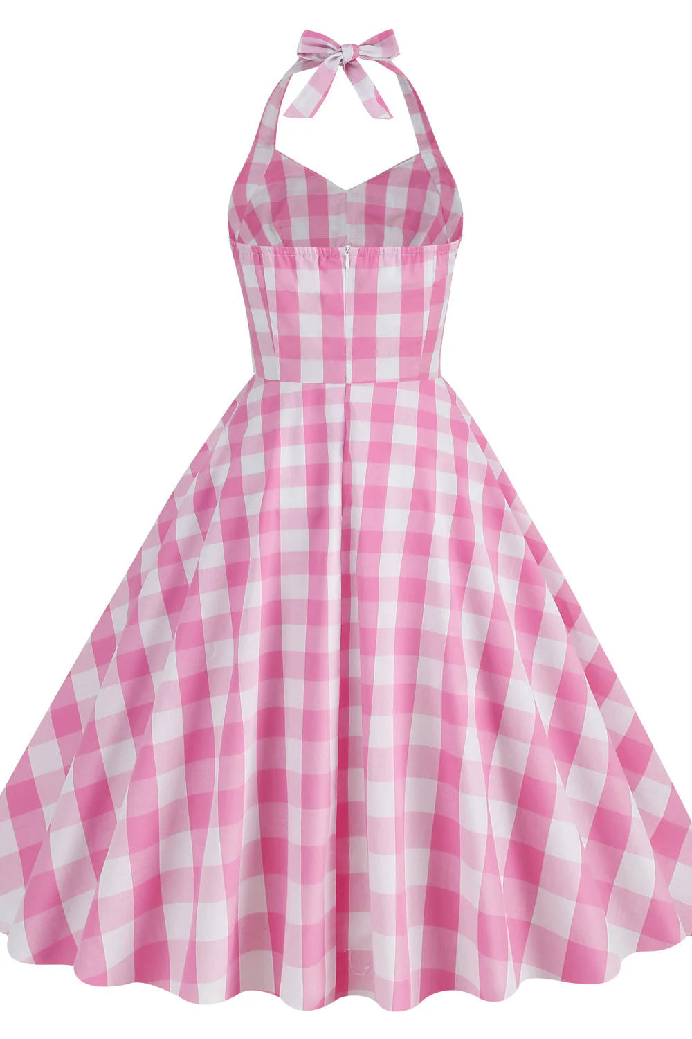 Halter Pink Plaid Gingham Swing Dress