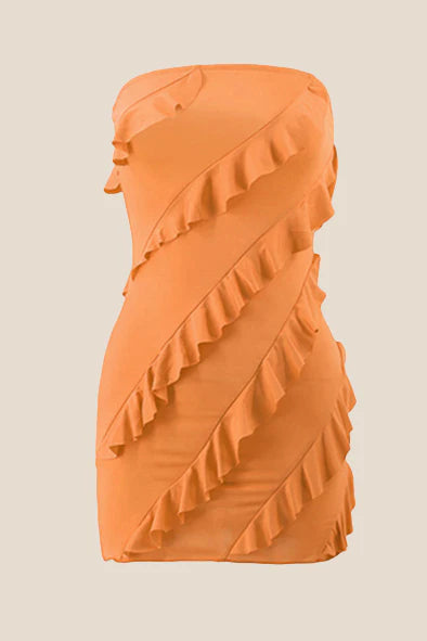 Strapless Pink Ruffled Bodycon Short Dress