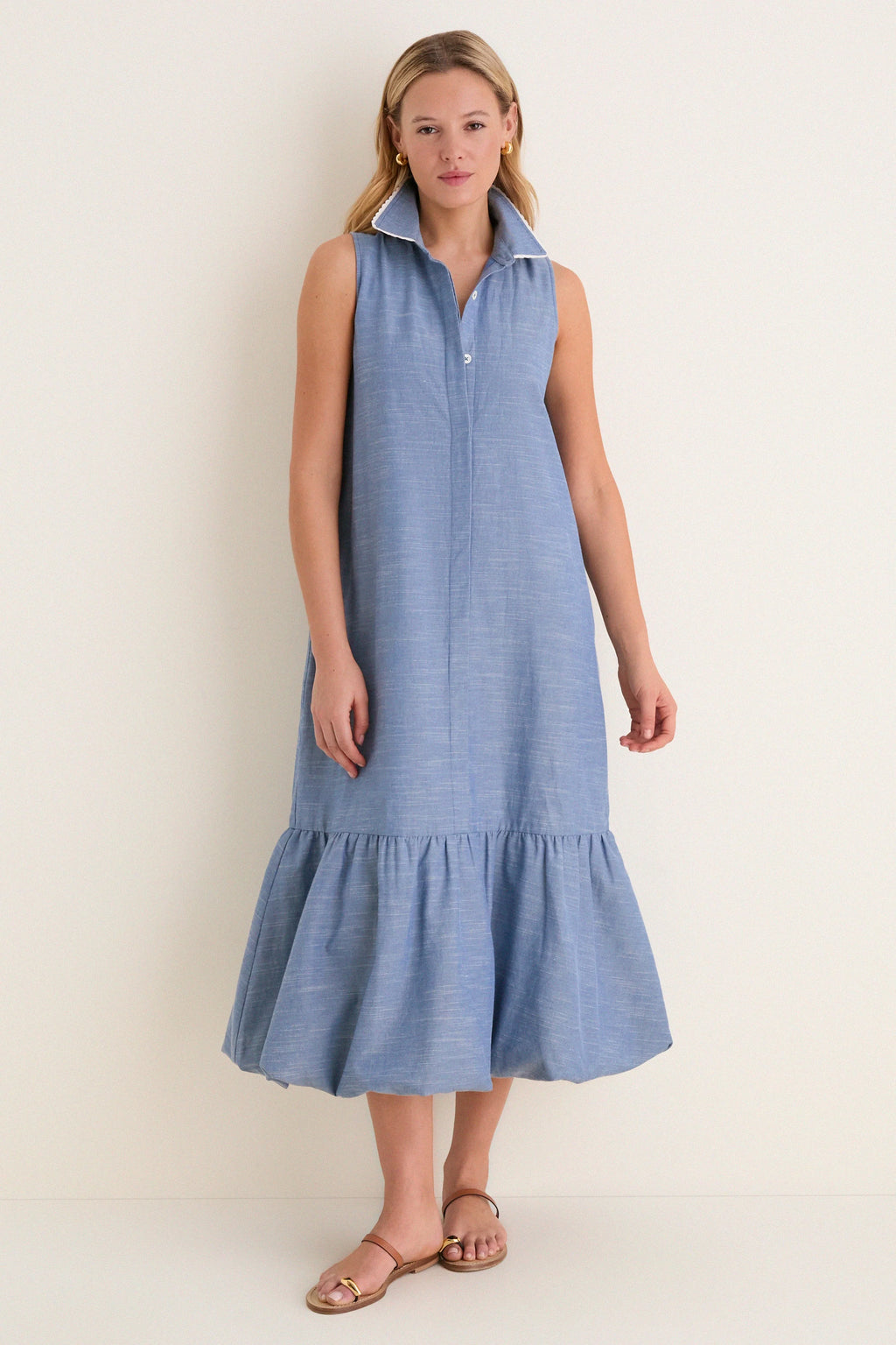 Chambray Sleeveless Martine Bubble Maxi Dress