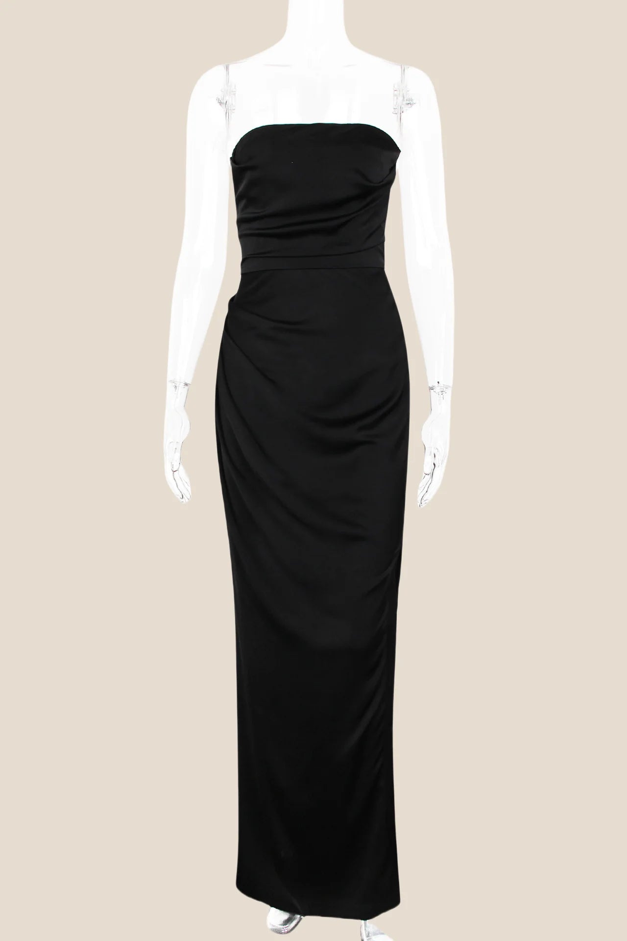 Strapless Red Ruched Long Dress with Slit