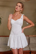 Annelise Eyelet Bow Straps Mini Dress
